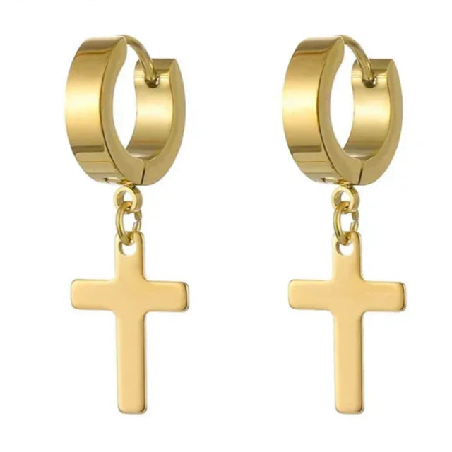 Men Women Cross Earrings gold