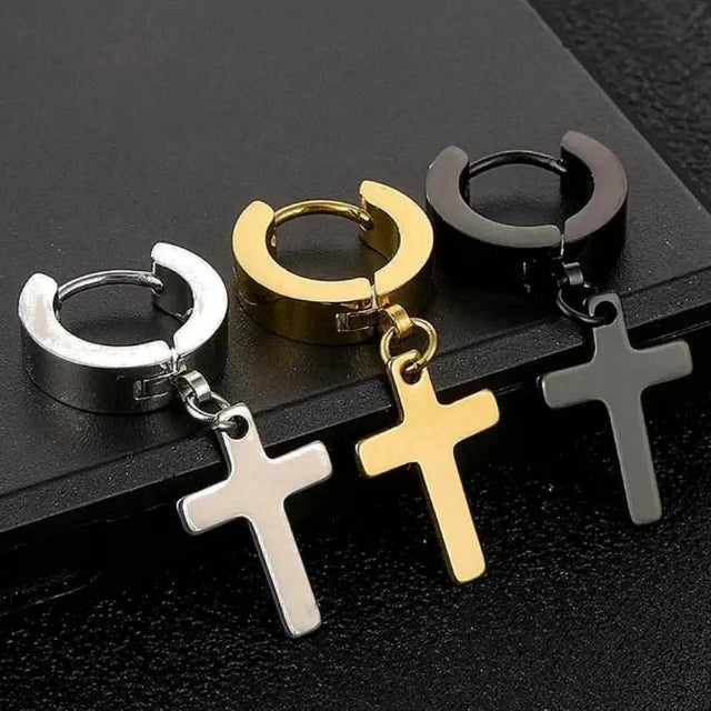 Men Women Cross Earrings black gold silver