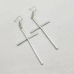Long Silver Cross Earrings