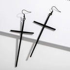 Long Black Cross Earrings