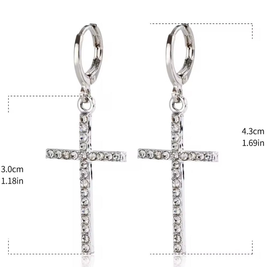 Zircon Cross Hoop Earrings
