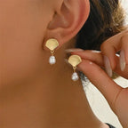 Gold-tone shell and pearl earrings