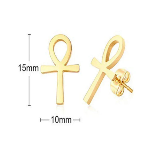Egypt Ankh Cross Earrings Men Women Gold