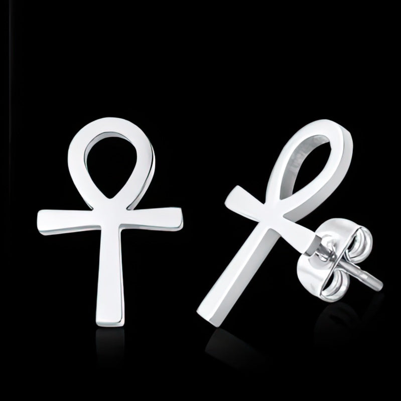 Egypt Ankh Cross Earrings Men Women Silver