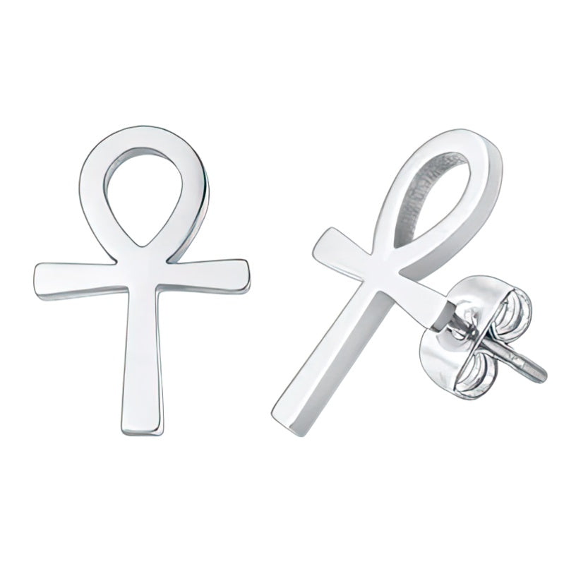 Egypt Ankh Cross Earrings Men Women Silver