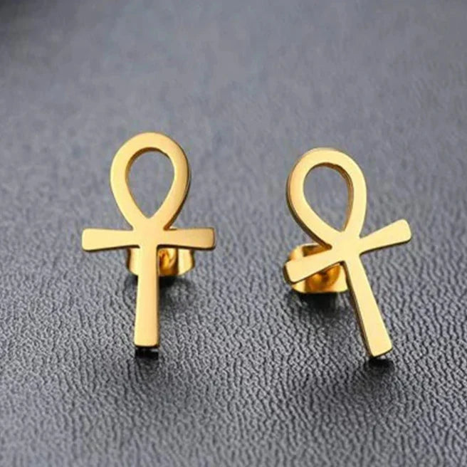 Egypt Ankh Cross Earrings Men Women Gold