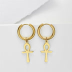 Egyptian Ankh Cross Earrings for Women Gold