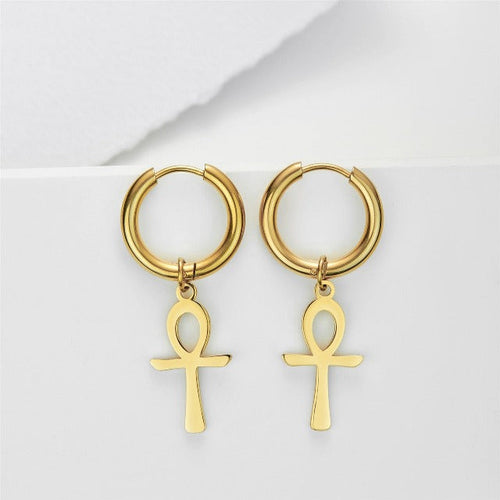 Egyptian Ankh Cross Earrings for Women Gold