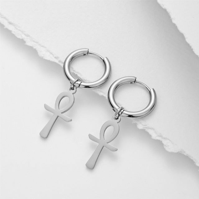 Egyptian Ankh Cross Earrings for Women Silver