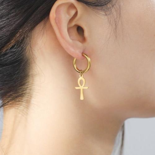 Egyptian Ankh Cross Earrings for Women Gold