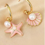 Shell and pink pearl enamel earrings