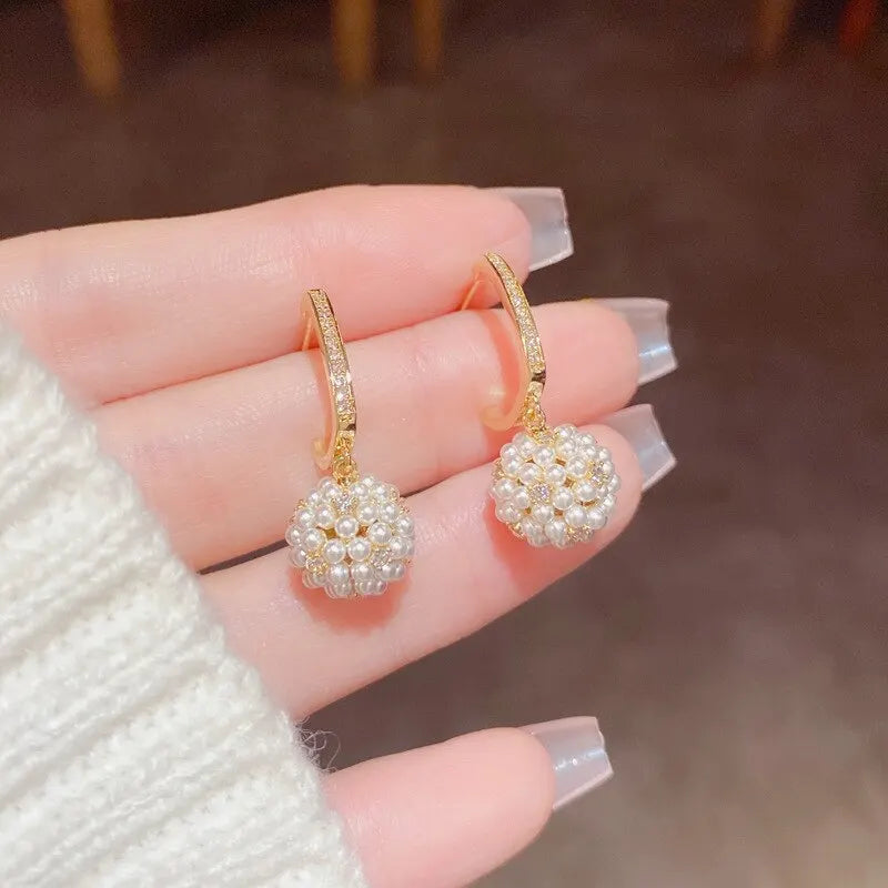 Women's Earrings with Pearls and Rhinestones