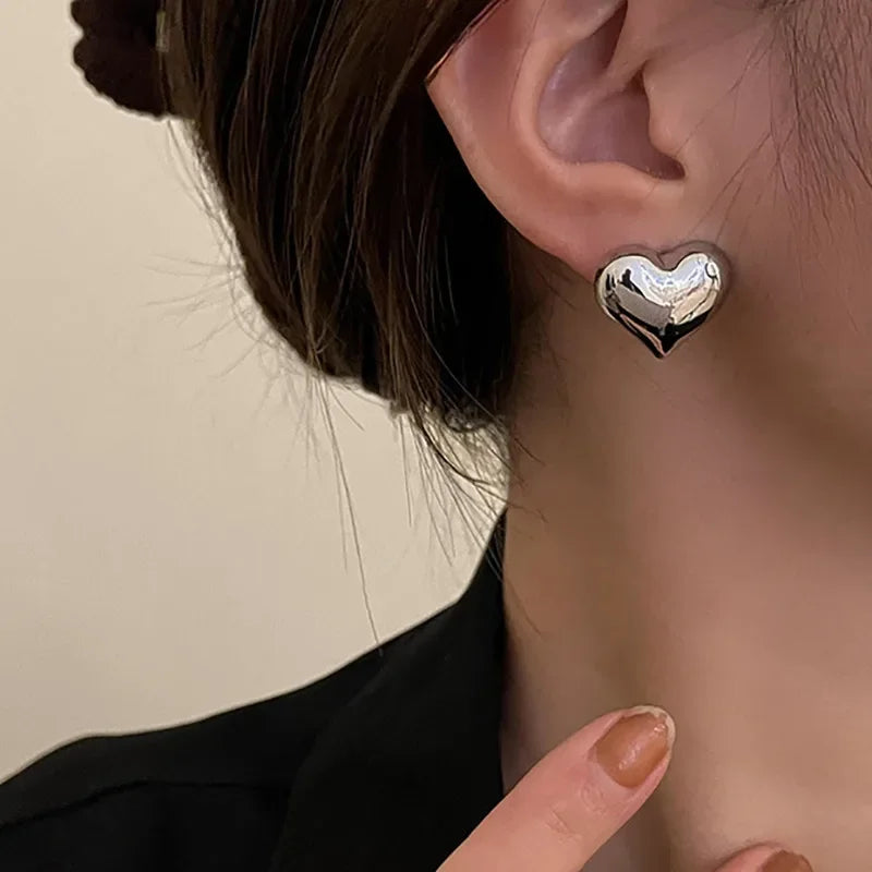 Women's Heart Stud Earrings Silver