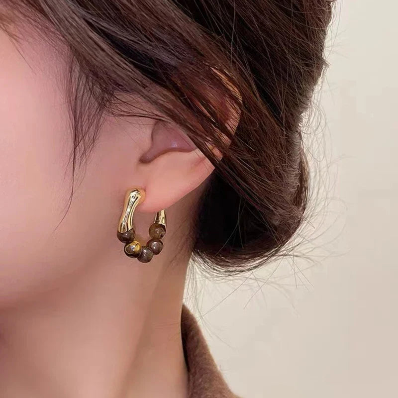 Women's Earrings Tiger Eye Hoop Earrings
