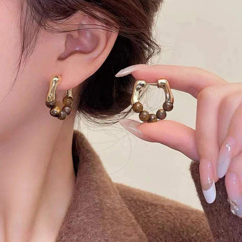 Women's Earrings Tiger Eye Hoop Earrings