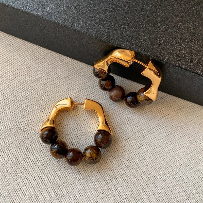 Women's Earrings Tiger Eye Hoop Earrings