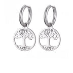 Women's Earrings Hanging Hoop Tree of Life silver