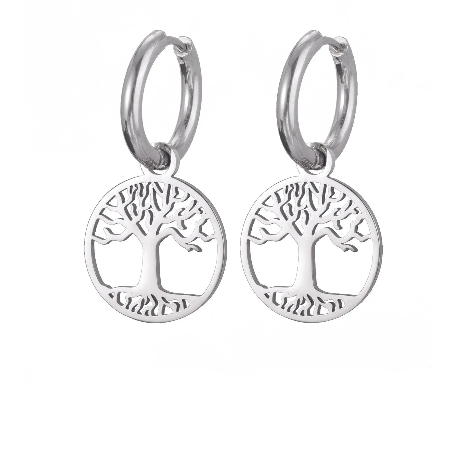 Women's Earrings Hanging Hoop Tree of Life silver