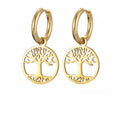 Women's Earrings Hanging Hoop Tree of Life gold