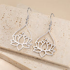 Women's Silver Lotus Flower Dangle Earrings