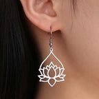 Women's Silver Lotus Flower Dangle Earrings