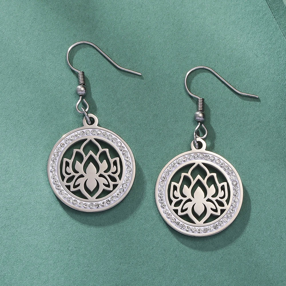 Women's Dangling Earrings Lotus Flower Dawapara silver