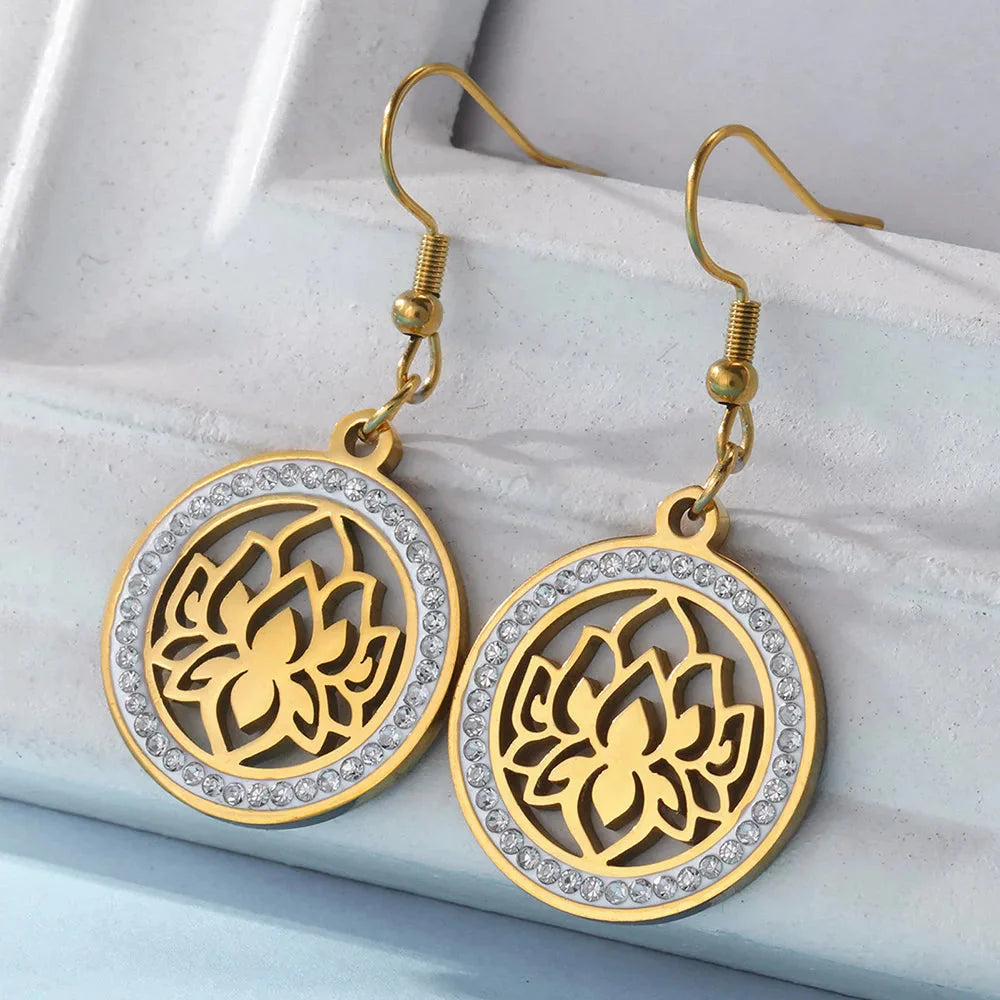 Women's Dangling Earrings Lotus Flower Dawapara gold