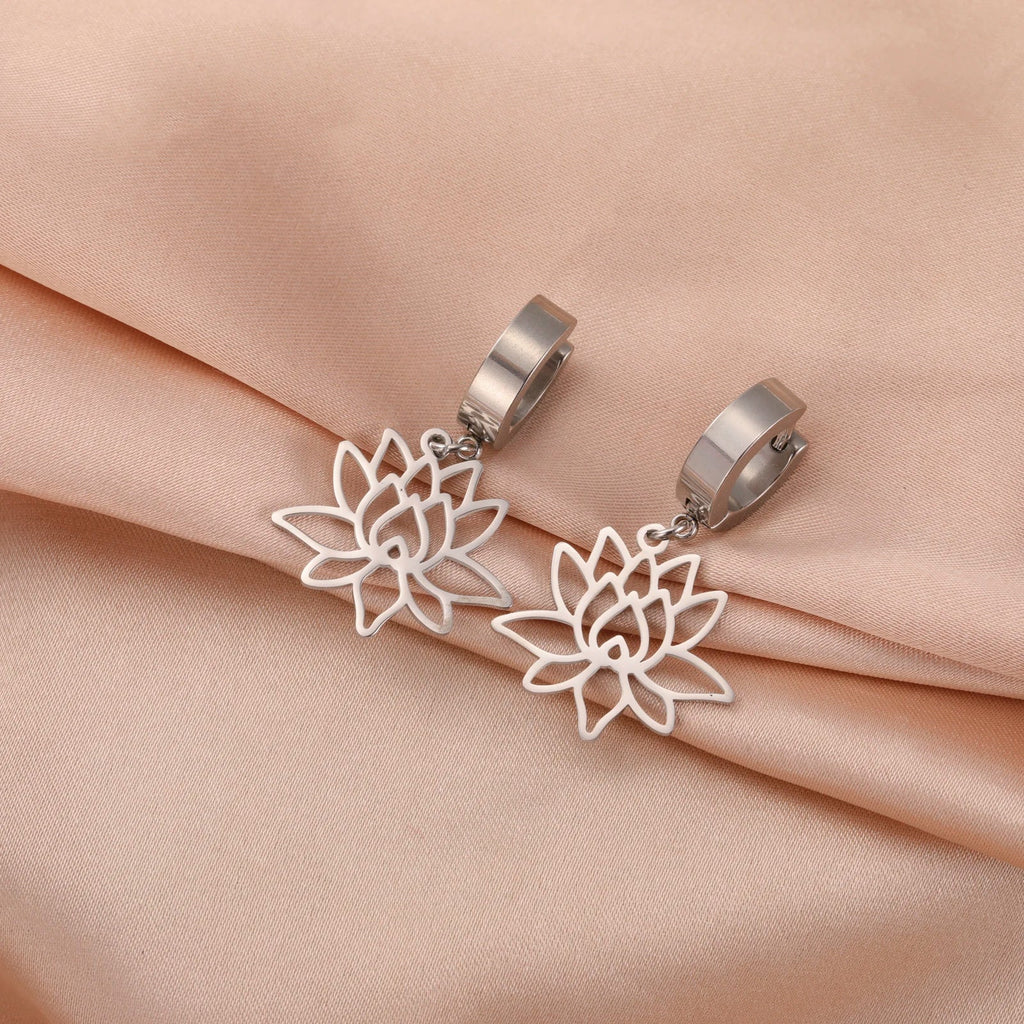 Women's Hanging Earrings Lotus Flower Zen silver