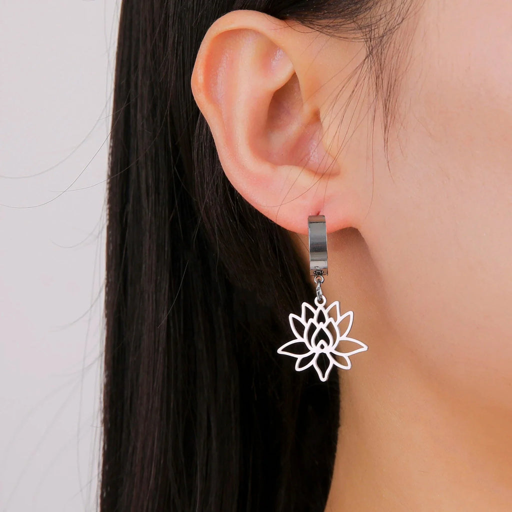 Women's Hanging Earrings Lotus Flower Zen silver