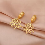 Women's Hanging Earrings Lotus Flower Zen gold