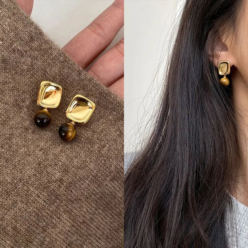 Women's Earrings Tiger Eye Stone