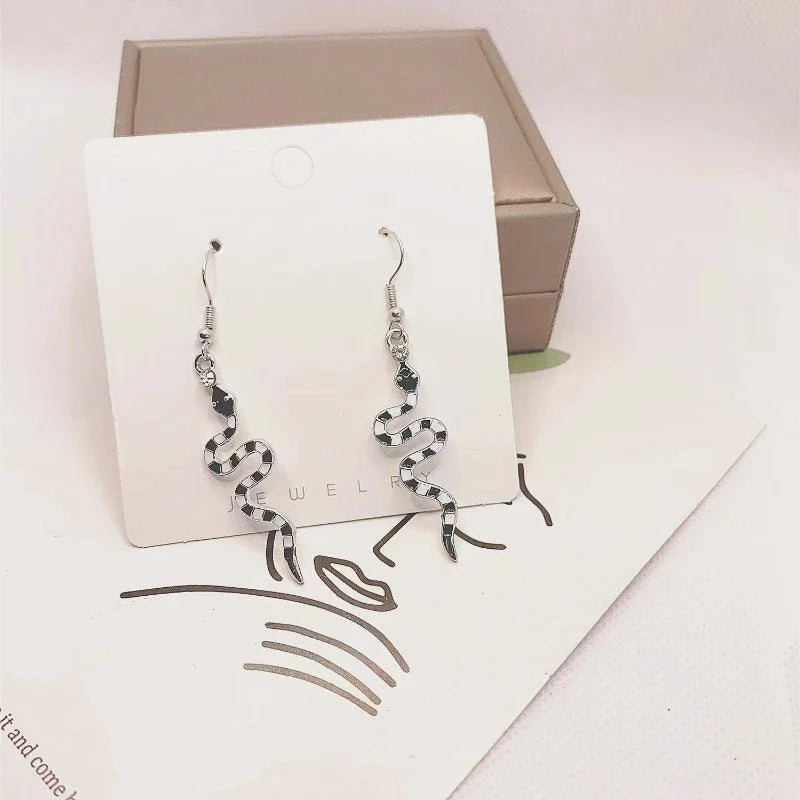 Women's Earrings Reptile Black and White Snake