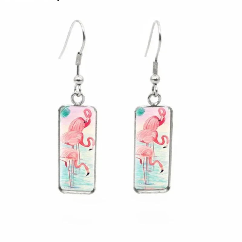 Pink and Blue Hanging Flamingo Earrings