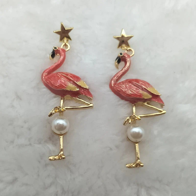 Pink Flamingo Pearl Earrings