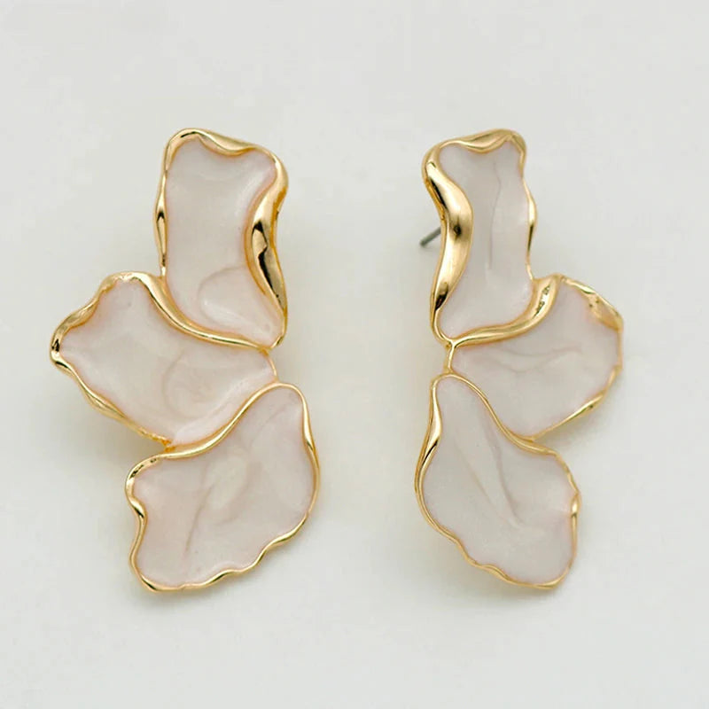 Half-Flower Stud Earrings White Petals