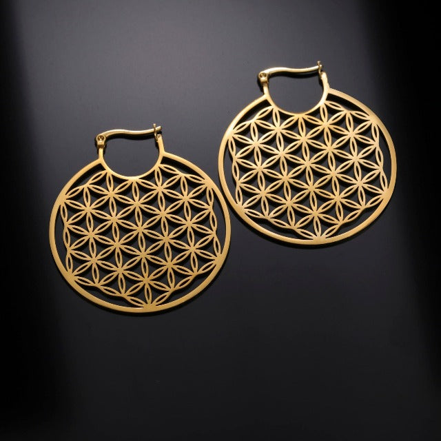 Dawapara Flower of Life Mandala Earrings for Women gold