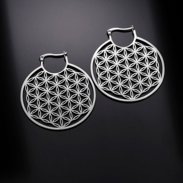 Dawapara Flower of Life Mandala Earrings for Women silver