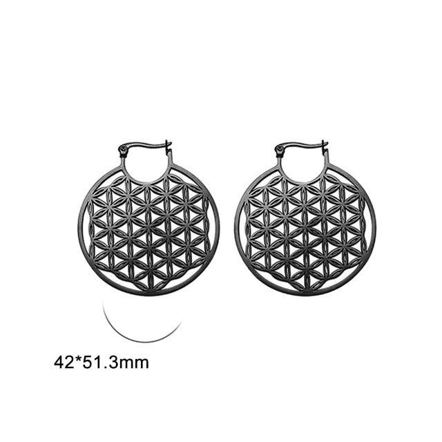 Dawapara Flower of Life Mandala Earrings for Women black