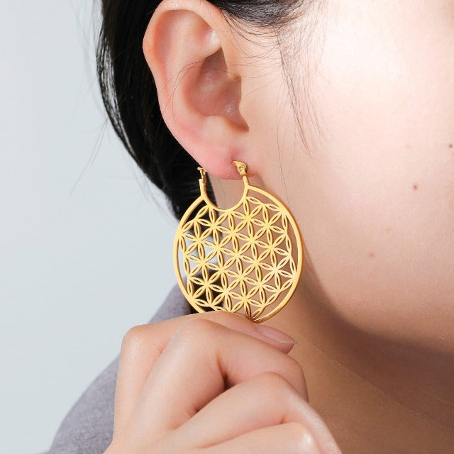 Dawapara Flower of Life Mandala Earrings for Women gold