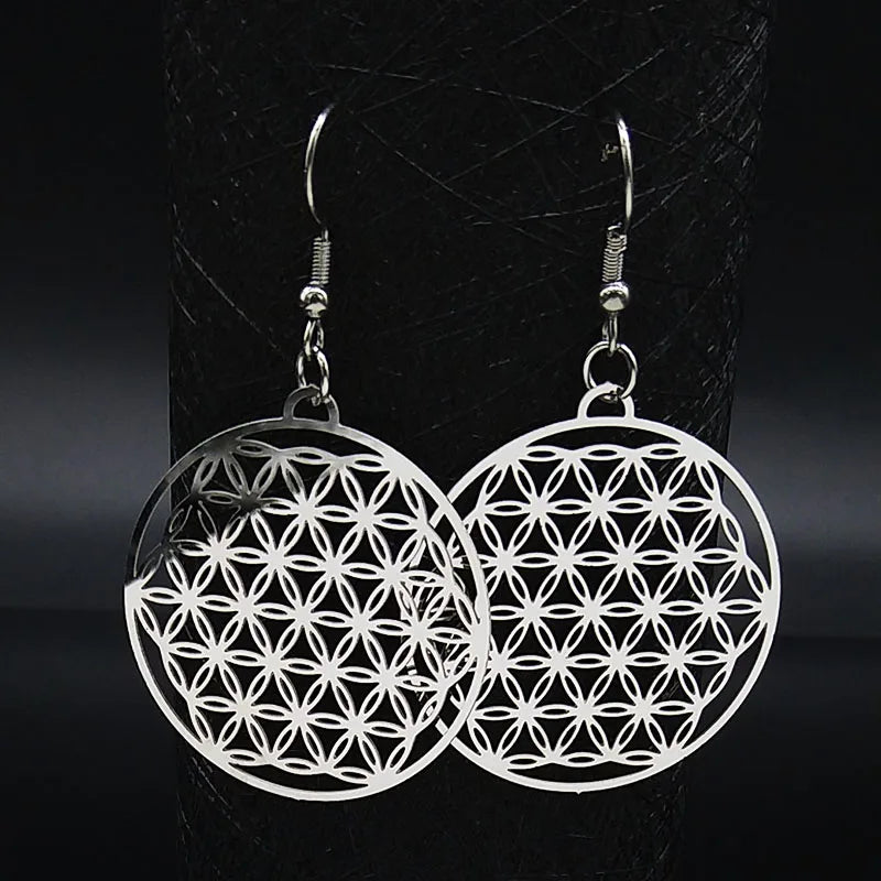 Silver Flower of Life Dangle Earrings