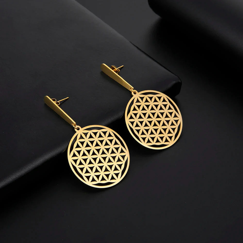 Dangling Flower of Life Earrings gold