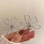 Vintage Asymmetric Flower Stud Earrings Silver