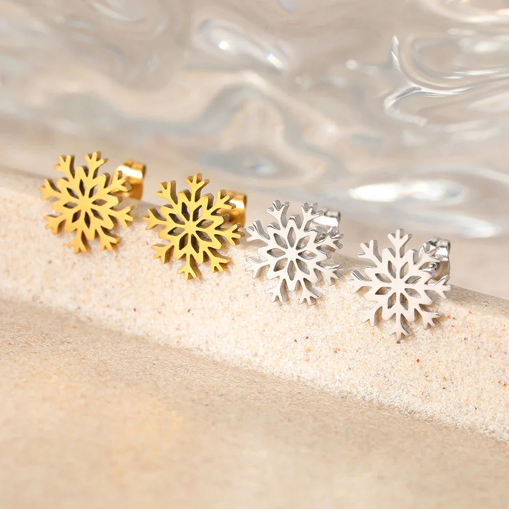 Snowflake Stud Earrings for Women silver
