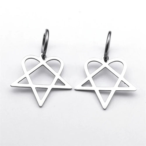 Goth Earrings "Heartagram" Silver Pentagram Heart