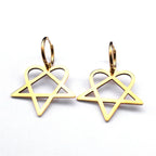 Goth Earrings "Heartagram" Gold Pentagram Heart