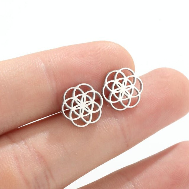 Mandala Flower of Life Dawapara Earrings for Women silver
