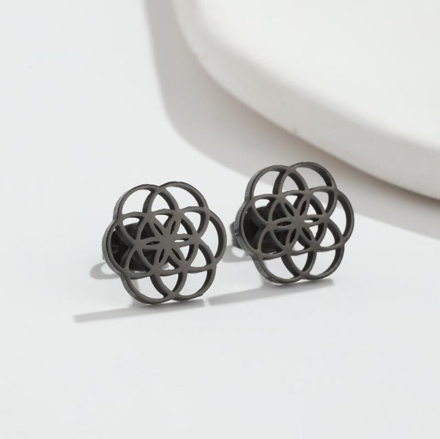 Mandala Flower of Life Dawapara Earrings for Women black