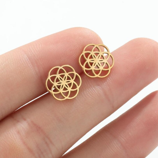 Mandala Flower of Life Dawapara Earrings for Women gold