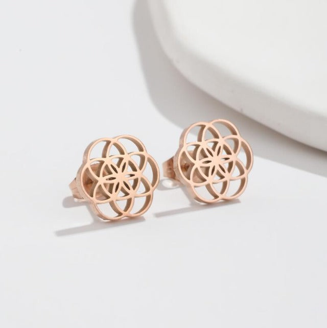Mandala Flower of Life Dawapara Earrings for Women rose gold