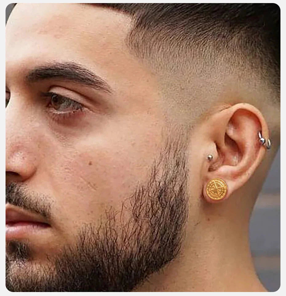 Men's Earrings Compass Rose of the Winds gold